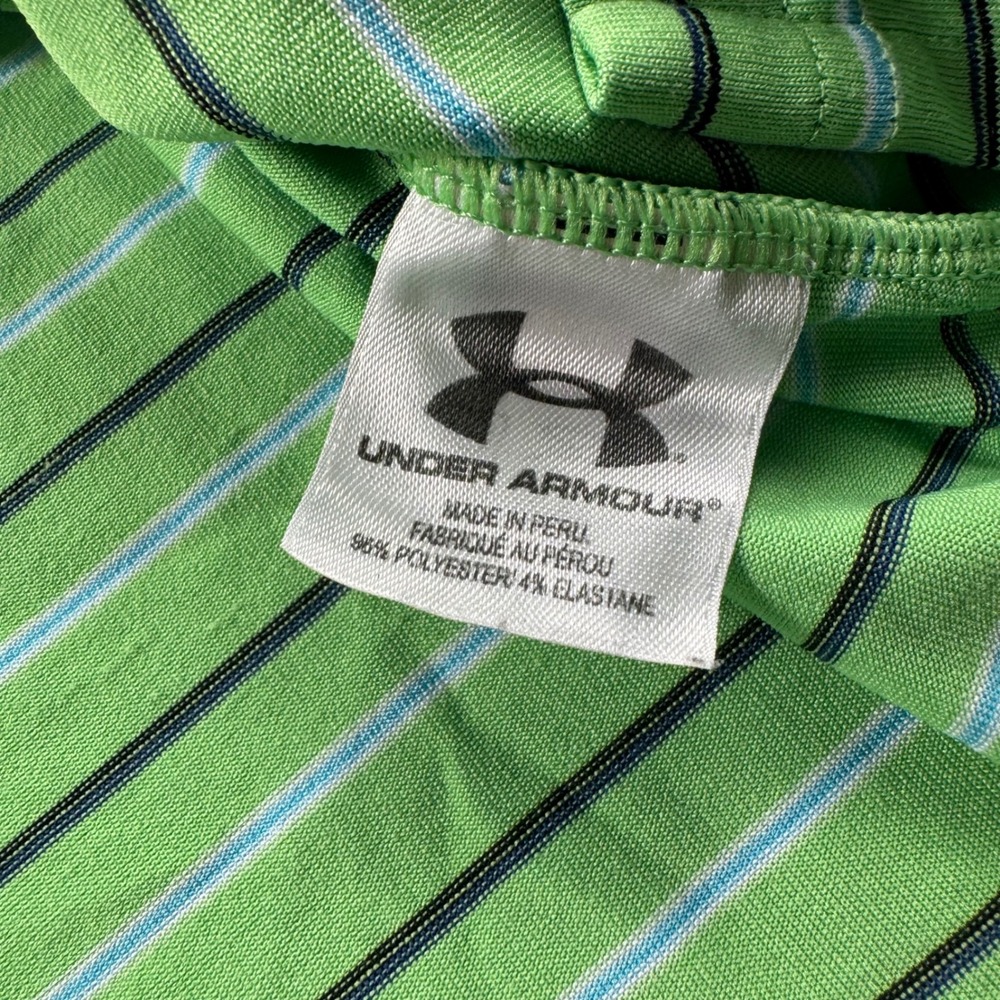 Under Armour Mens XL Lime Green Striped Golf Polo Shirt HeatGear Short Sleeve - Picture 8 of 10